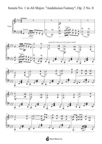 Sonata No. 1 in Ab Major, "Andalusian Fantasy", Op. 2 No. 8 Sheet Music by Damian Varnum-Arr.Rydiah