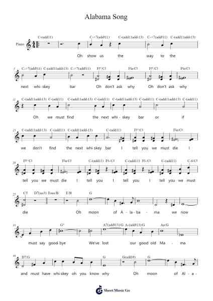 Alabama Song Sheet Music by Kurt Weill-Arr.Gedodd