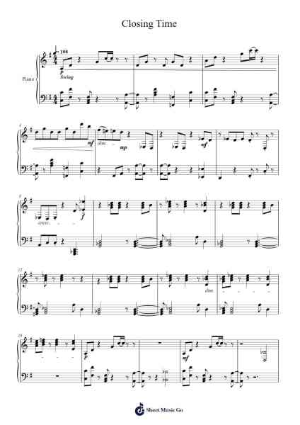Closing Time Sheet Music by sanriokuromi2-Arr.Camilbeard