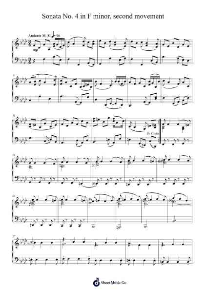 June Sonata No. 4 in F minor, second movement Sheet Music by undefined-Arr.Gasper Inlot