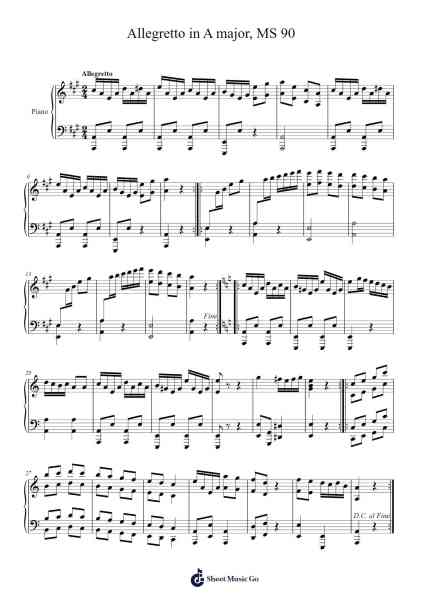 Allegretto in A Major, MS 90 Sheet Music by Niccolò Paganini-Arr.Bardthea Faylotte