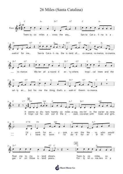 26 Miles (Santa Catalina) Sheet Music by The Four Preps-Arr.Junegia Wato