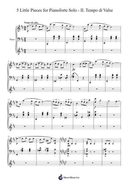 5 Little Pieces for Pianoforte Solo - II. Tempo di Valse Sheet Music by Boothphen Rybes-Arr.Mondlius