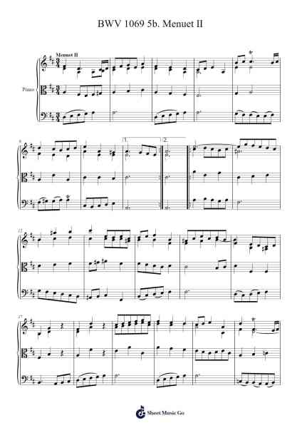 Orchestral Suite No. 4 in D Major, BWV 1069: V. Menuet II Sheet Music by Johann Sebastian Bach-Arr.Temvogt Roblome