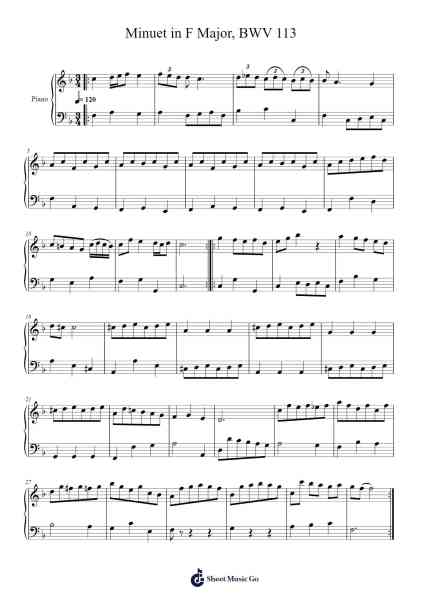 Cantata BWV 113 - Minuet in F Major Sheet Music by Johann Sebastian Bach-Arr.Dwightharte Phijoyce
