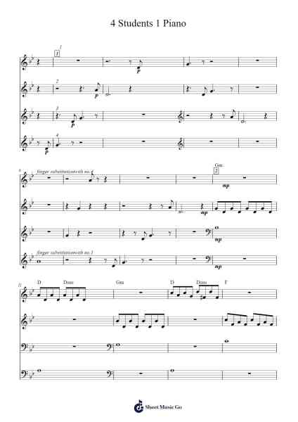 4 Students 1 Piano Sheet Music by -Arr.Dannah Motfitch