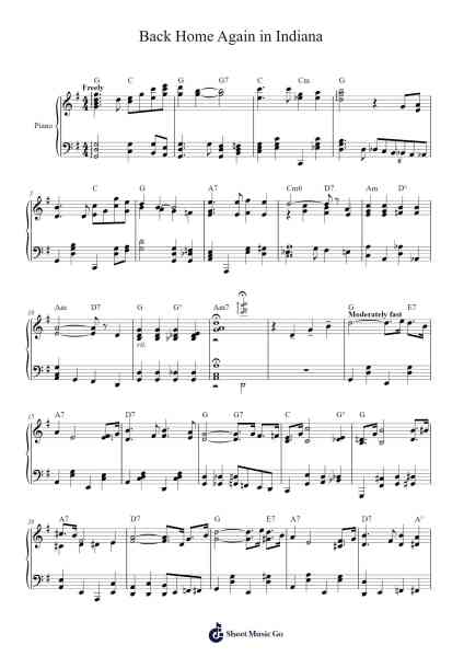 Back Home Again in Indiana Sheet Music by James F. Hanley-Arr.Reylot