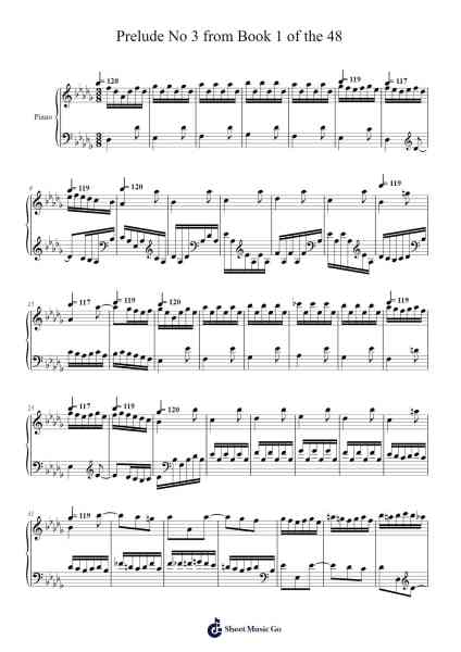 Prelude No 3 from Book 1 of the 48 Sheet Music by Johann Sebastian Bach-Arr.Gemgene