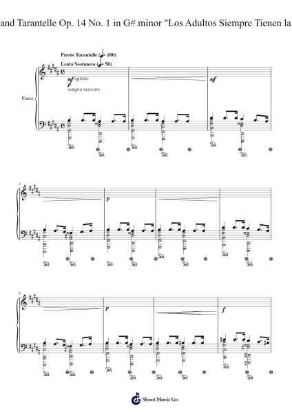 Prelude and Tarantelle Op. 14 No. 1 in G# Minor "Los Adultos Siempre Tienen la Razon" Sheet Music by J. Javier-Arr.Kriso Dolclaire