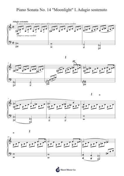 Piano Sonata No. 14 in C-sharp minor, Op. 27, No. 2 "Moonlight": I. Adagio sostenuto Sheet Music by Ludwig van Beethoven-Arr.Puhill Wesreen