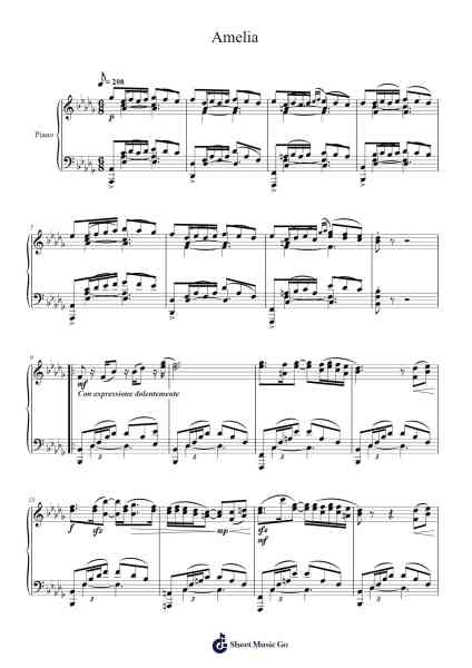 Amelia Sheet Music by -Arr.Campnah
