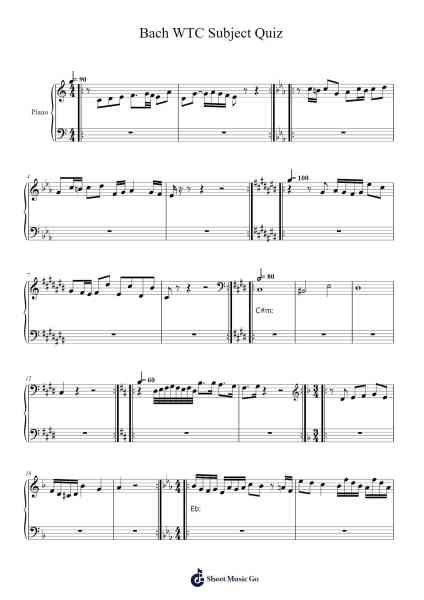 Bach WTC Subject Quiz Sheet Music by Brownemaltz-Arr.Fowcoln