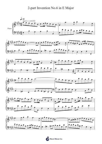 Invention No. 6 in E Major, BWV 777 Sheet Music by Johann Sebastian Bach-Arr.Chloekeats