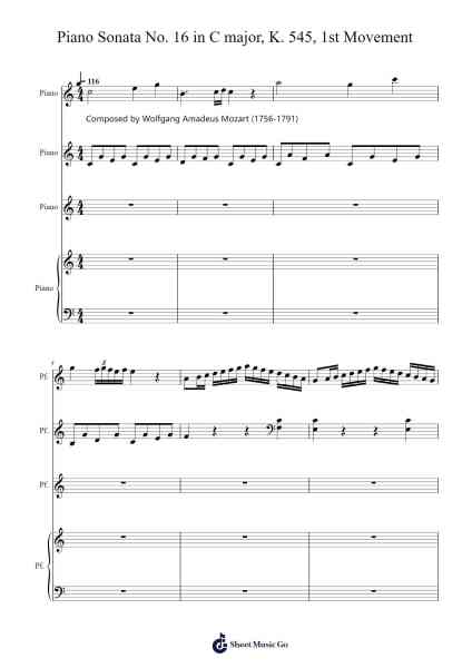 Piano Sonata No. 16 in C major, K. 545, 1st Movement Sheet Music by Wolfgang Amadeus Mozart-Arr.Steinter Rooridge