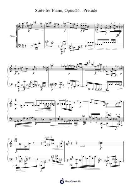Schoenberg Opus 25 Suite for Piano - Prelude Sheet Music by -Arr.Mila