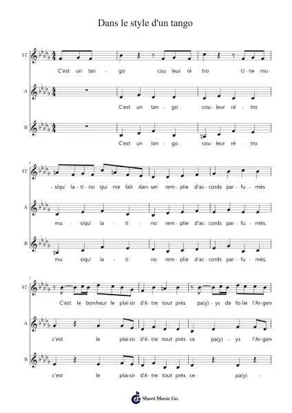 Dans le style d'un tango Sheet Music by -Arr.Phylpeg Bradning