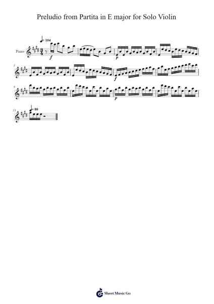 Preludio from Partita in E major for Solo Violin Ноты для фортепиано от Johann Sebastian Bach-Arr.Galecliff Nicrofts