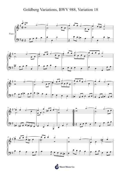 Goldberg Variations, BWV 988, Variation 18 Sheet Music by Johann Sebastian Bach-Arr.Loulup