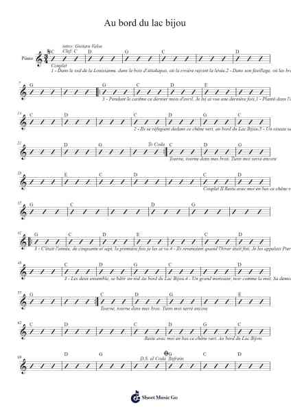 Au bord du lac bijou Sheet Music by Zachary Richard-Arr.Yuledon