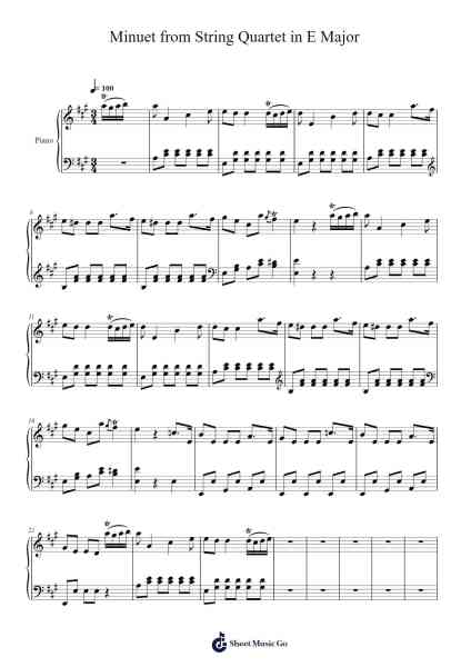 Minuet from String Quartet in E Major, Op. 11, No. 5 (G. 275) Sheet Music by Luigi Boccherini-Arr.Aumeo Glennrine