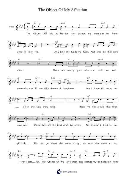 The Object Of My Affection Sheet Music by Pinky Tomlin/Coy Poe/Jimmy Grier-Arr.Calbrown Yertate