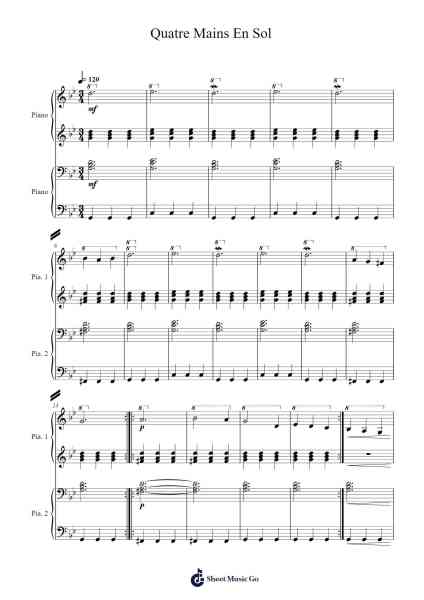 Quatre Mains En Sol Sheet Music by Grégoire Delattre-Arr.Nyroy Vebe