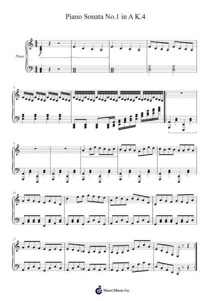 Piano Sonata No. 1 in A, K. 4 Sheet Music by bilal özalp-Arr.Cranethe Dougledk