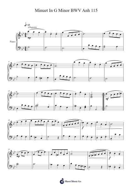 Minuet in G Minor, BWV Anh. 115 Sheet Music by Johann Sebastian Bach-Arr.Westier Haylay