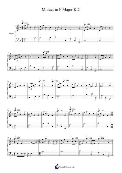Minuet in F Major K.2 Sheet Music by Wolfgang Amadeus Mozart-Arr.Steinter Rooridge
