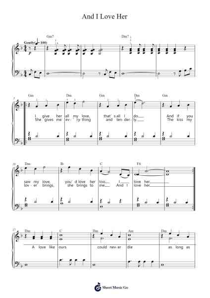 And I Love Her Sheet Music by The Beatles-Arr.Milnett