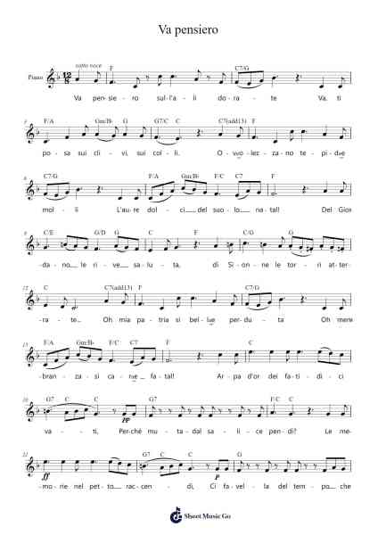 Va pensiero (Chorus of the Hebrew Slaves) Sheet Music by Giuseppe Verdi-Arr.Bulwatt Beergrant