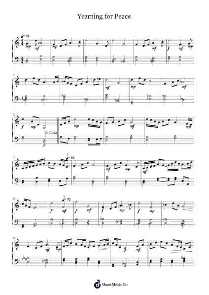 Yearning for Peace Musica per pianoforte di Chanrias Fitzlip - Arr.Elroygale Whvan