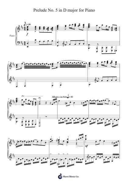 Prelude No. 5 in D Major for Piano Sheet Music by Eleazar Torres Gallegos-Arr.Toddjoy
