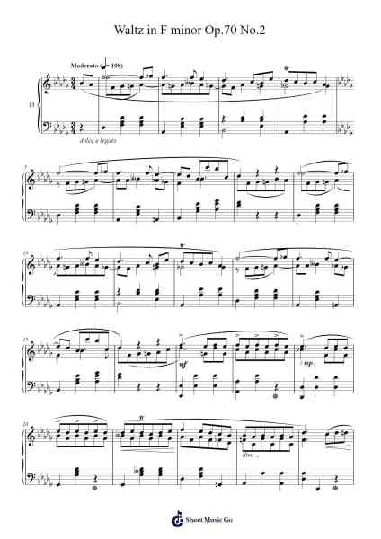 Waltz in F Minor, Op. 70, No. 2 Sheet Music by Frédéric Chopin-Arr.Flowerrae