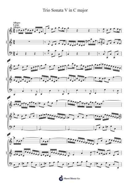 Trio Sonata No. 5 in C Major, BWV 529 Sheet Music by Johann Sebastian Bach-Arr.Sailshead Verborn