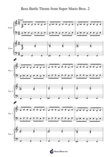 Boss Battle Theme from Super Mario Bros. 2 (Piano Duet) Sheet Music by Koji Kondo-Arr.Caelaide Fieldtes