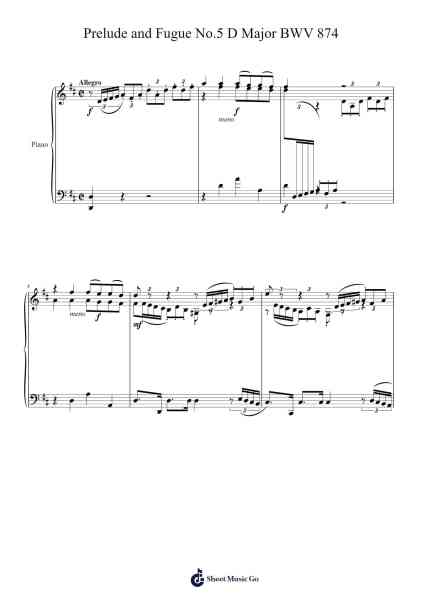 Prelude and Fugue No. 5 in D Major, BWV 874 Sheet Music by Johann Sebastian Bach-Arr.Thodorejoan