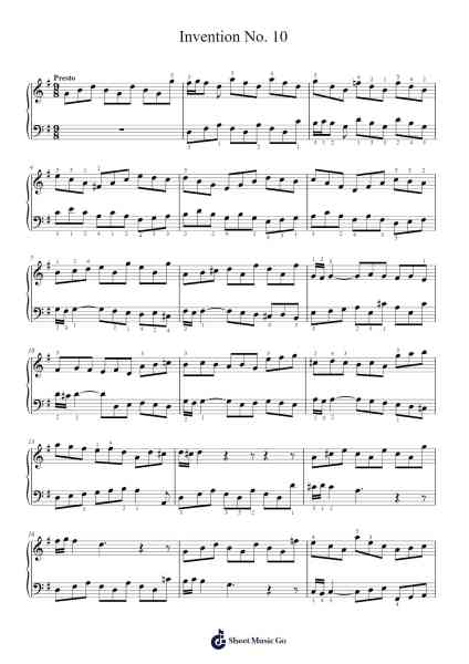Invention No. 10 Sheet Music by Johann Sebastian Bach-Arr.Toutfey