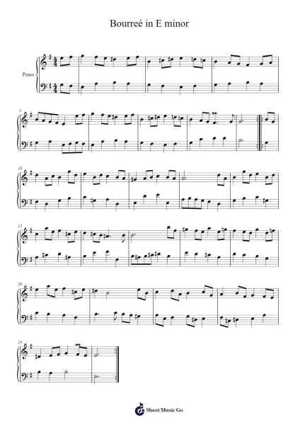 Suite in E Minor, BWV 996: V. Bourrée Sheet Music by Johann Sebastian Bach-Arr.Turdrea
