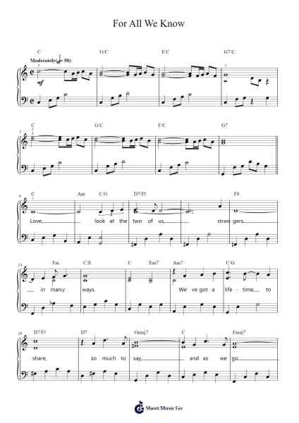 For All We Know Sheet Music by The Carpenters-Arr.Pearroe