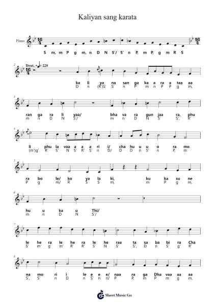 Kaliyan sang karata Sheet Music by Kiniwale Ram-Arr.Boyleva Efglan