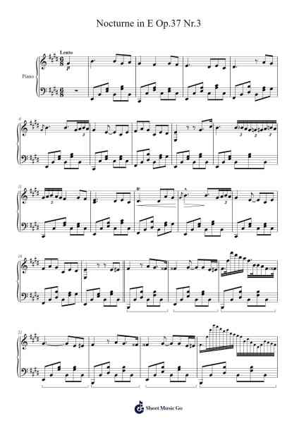 Nocturne in E Major, Op. 37, No. 2 Sheet Music by Genewat Duttret-Arr.Vibard Brumens