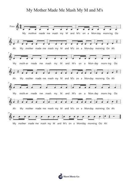 My Mother Made Me Mash My M and M's Musica per pianoforte di undefined - Arr.Sukin