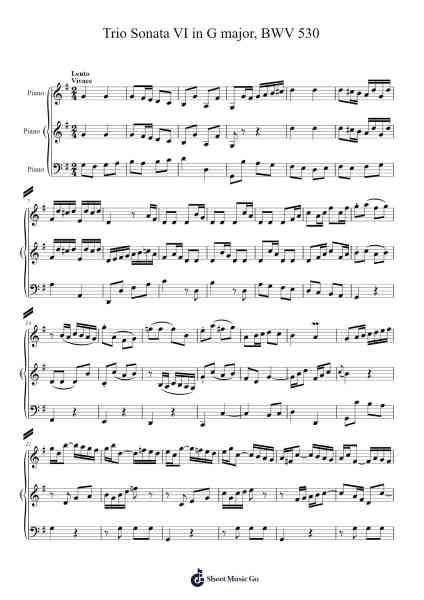 Trio Sonata VI in G Major, BWV 530 Sheet Music by Johann Sebastian Bach-Arr.Sigwy Lorxine