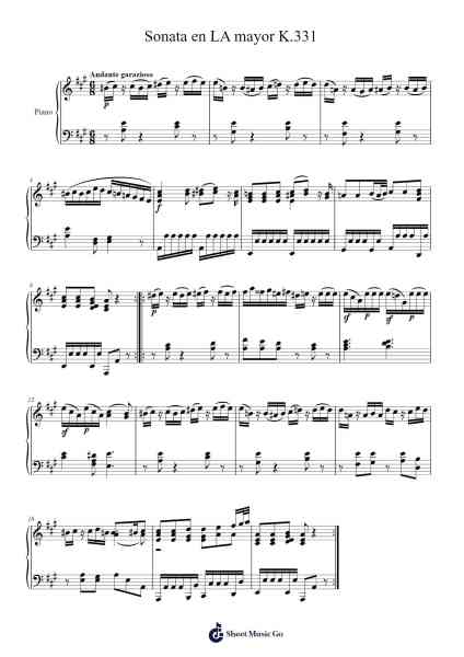 Sonata en LA mayor K.331 Sheet Music by Wolfgang Amadeus Mozart-Arr.Sibylmos Fordridge