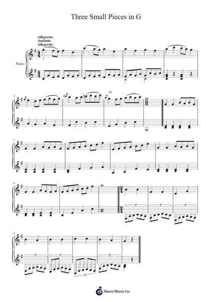 Three Small Pieces in G Sheet Music by agadget485-Arr.Fowcoln