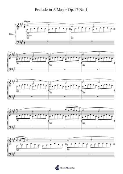 Prelude in A Major, Op. 17 No. 1 Sheet Music by Viomin-Arr.Francestiane