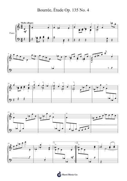 Étude Op. 135 No. 4 "Bourrée" Sheet Music by Camille Saint-Saëns-Arr.Virwey Bloornid