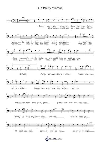 Oh Pretty Woman Sheet Music by Roy Orbison-Arr.Holmesney Cliffcol