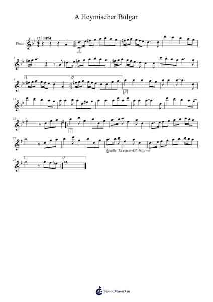 A Heymischer Bulgar Sheet Music by Tategus-Arr.Yuledawn